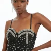 Figure Form Bandage Embellished Cup Detail Knit Top