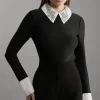 Figure Form Bandage Embellished Collar Knit Top