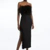 Figure Form Bandage Feather Detail Bandeau Knit Midi Dress
