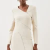 Figure Form Bandage Knit Zip Detail Power Shoulder Mini Dress