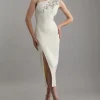 Figure Form Bandage Knit Embellished One Shoulder Midaxi Dress