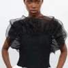 Figure Form Bandage Knit Organza Frill Detail Top