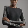 Figure Form Bandage Knit Embellished Top