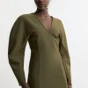 Figure Form Bandage Knit Round Sleeve Mini Dress