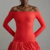 Figure Form Bandage Knit Structured Puff Ball Mini Dress