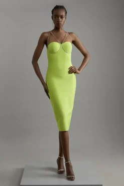 Figure Form Bandage Knit Diamante Chain Mini Dress