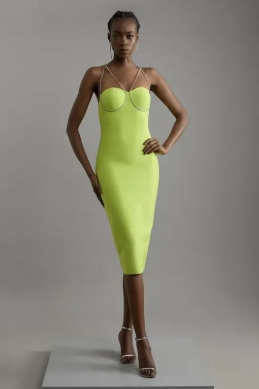 Figure Form Bandage Knit Diamante Chain Mini Dress
