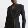 Figure Form Bandage Knit Side Zip Longline Jacket