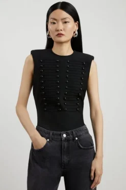 Figure Form Bandage Military Detail Knit Top
