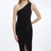 Figure Form One Shoulder Lace Up Woven Midi Dress