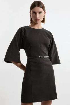 Flannel Tailored Belted Dress