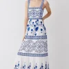 Floral & Geo Embroidered Woven Midaxi