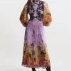 Floral Applique Lace Pleated Woven Maxi Dress