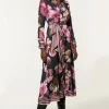 Floral Border Print Woven Belted Midi Dress