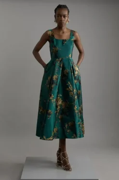 Floral Jacquard Woven Midaxi Dress