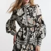 Floral Pleated Belted Woven Mini Dress
