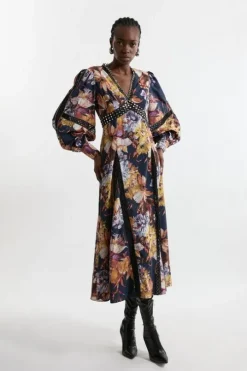 Floral Studded Lace Woven Maxi Dress