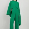 Fluid Tailored Asymmetric Draped Cape Straight Leg Jumpsuit