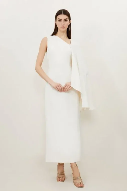 Fluid Tailored Asymmetric One Shoulder Drape Maxi Dress