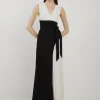 Fluid Tailored Color Block Side Pleated Midi Dress