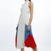 Fluid Tailored Colour Block Pleated Full Skirted Maxi Dress