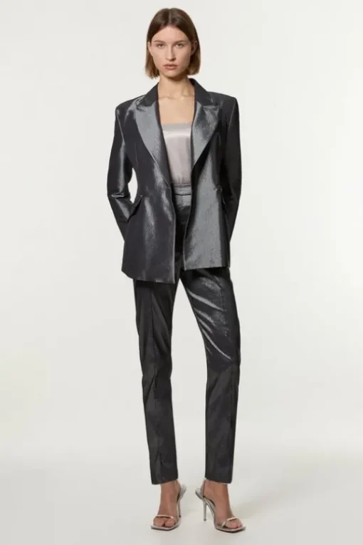 Fluid Tailored Metallic Straight Leg Pants