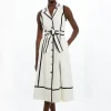 Fluid Tailored Sleeveless Belted Contrast Tipped Midaxi Shirt Dress
