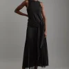 Fringe Tassle Halter Neck Tailored Maxi Dress