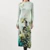 Garden Floral Woven Viscose Satin Midi Dress