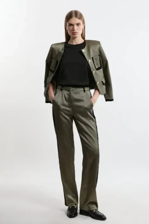 Geo Jacquard Velvet Mix Dress Pants