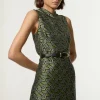 Geometric Jacquard Twill Tailored Belted Mini Dress