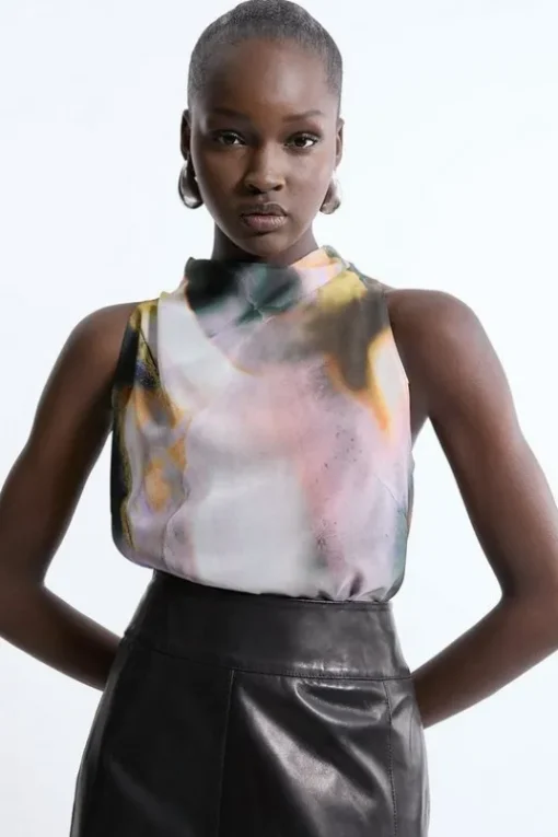 Georgette Draped Halter Woven Top