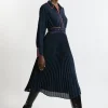 Georgette Pleated Piping Detail Woven Belted Maxi Dress