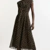 Georgette Spot Pintuck Waist Woven Midi Dress