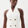 Halter Neck Button Front Bandage Knit Top