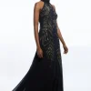 Halter Neck Feather Sequin Detail Woven Maxi Dress