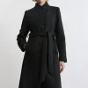 Italian Manteco Wool Blend Asymmetric Button Belted Tailored Midi Coat