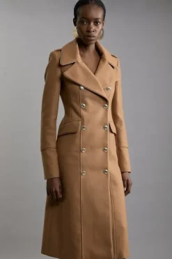 Italian Wool Double Breasted Military Midi Coat