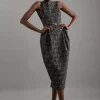 Jacquard Belted Pencil Tailored Maxi Dress