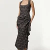 Jacquard Ruffle Strappy Tailored Midi Dress