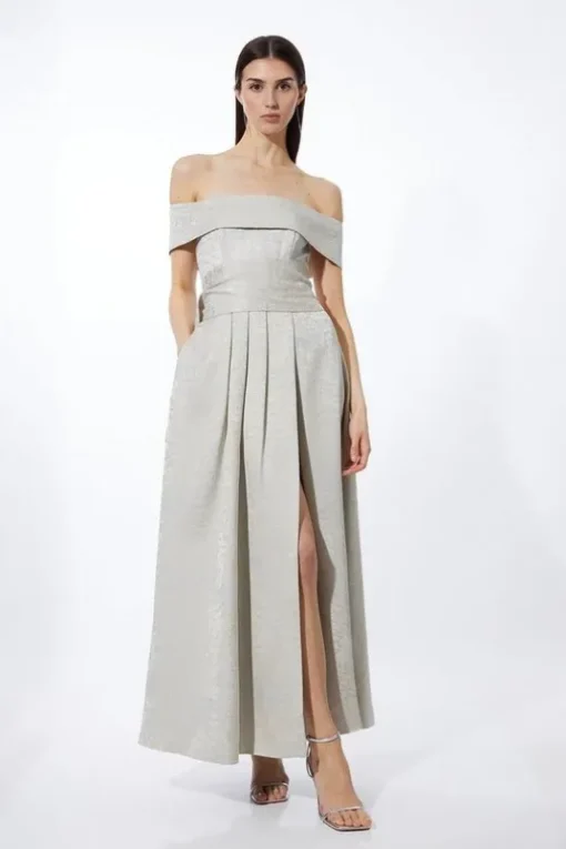 Jacquard Woven Bardot Maxi Dress