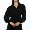 Jersey And Georgette Mix Pleated Mini Shirt Dress