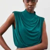 Jersey Crepe High Neck Ruched Bodysuit
