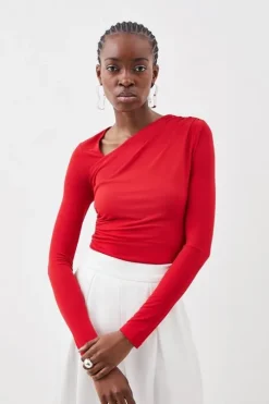 Jersey Crepe Long Sleeve Ruched Bodysuit
