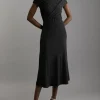 Jersey Crepe Ruched Sleeveless Maxi Dress