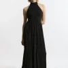 Jersey Mesh Halterneck Maxi Dress