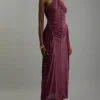 Jersey Mesh Halterneck Midi Dress