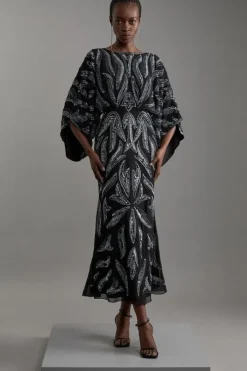 Kimono Sleeve Embellished Midaxi Dress