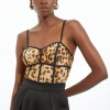 Lace Detail Power Mesh Jersey Strappy Bodysuit