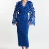 Lace Petal Applique Balloon Sleeve Woven Midi Dress